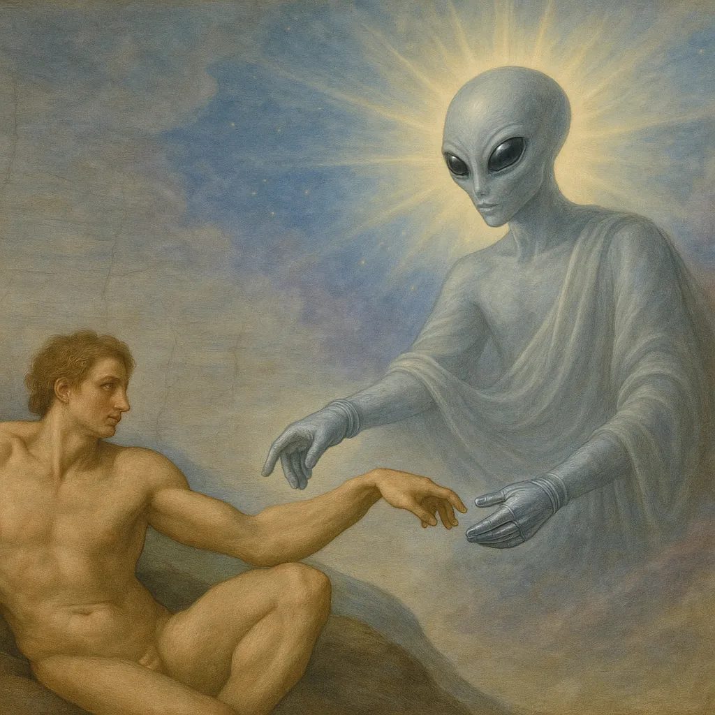 The Creation of Man as Michaelangelo truly rendered it — the reaching hand answered from beyond.