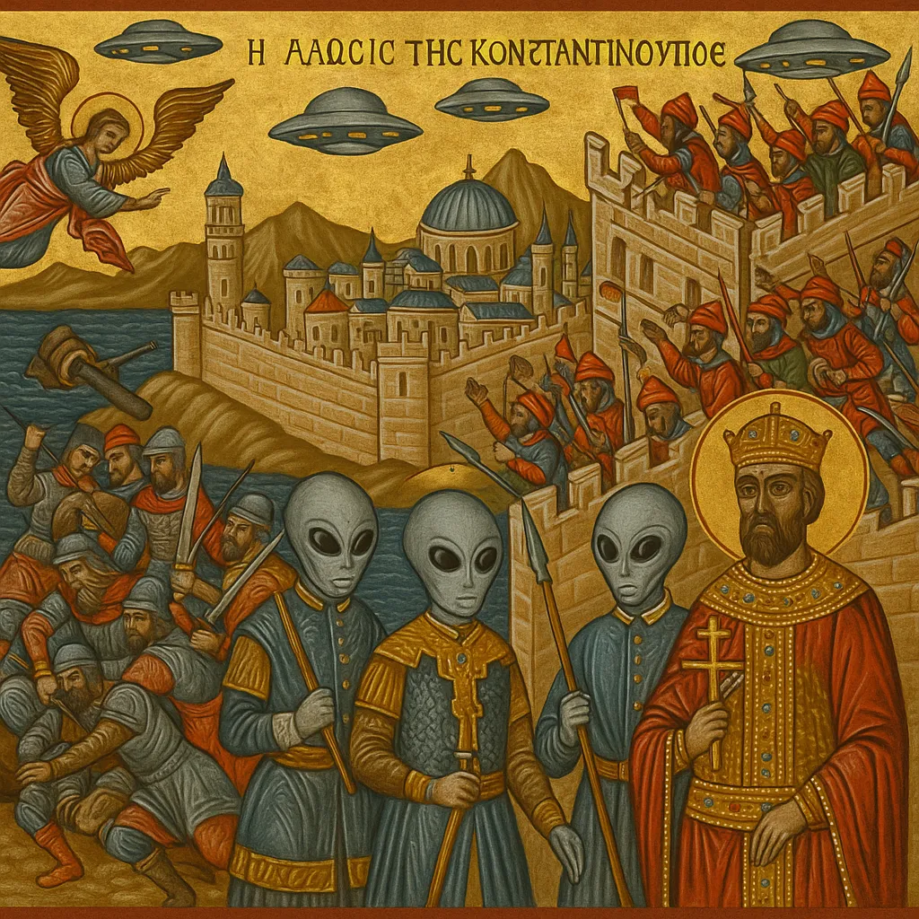 The fall of Constantinople in 1453, observed from above the smoke.