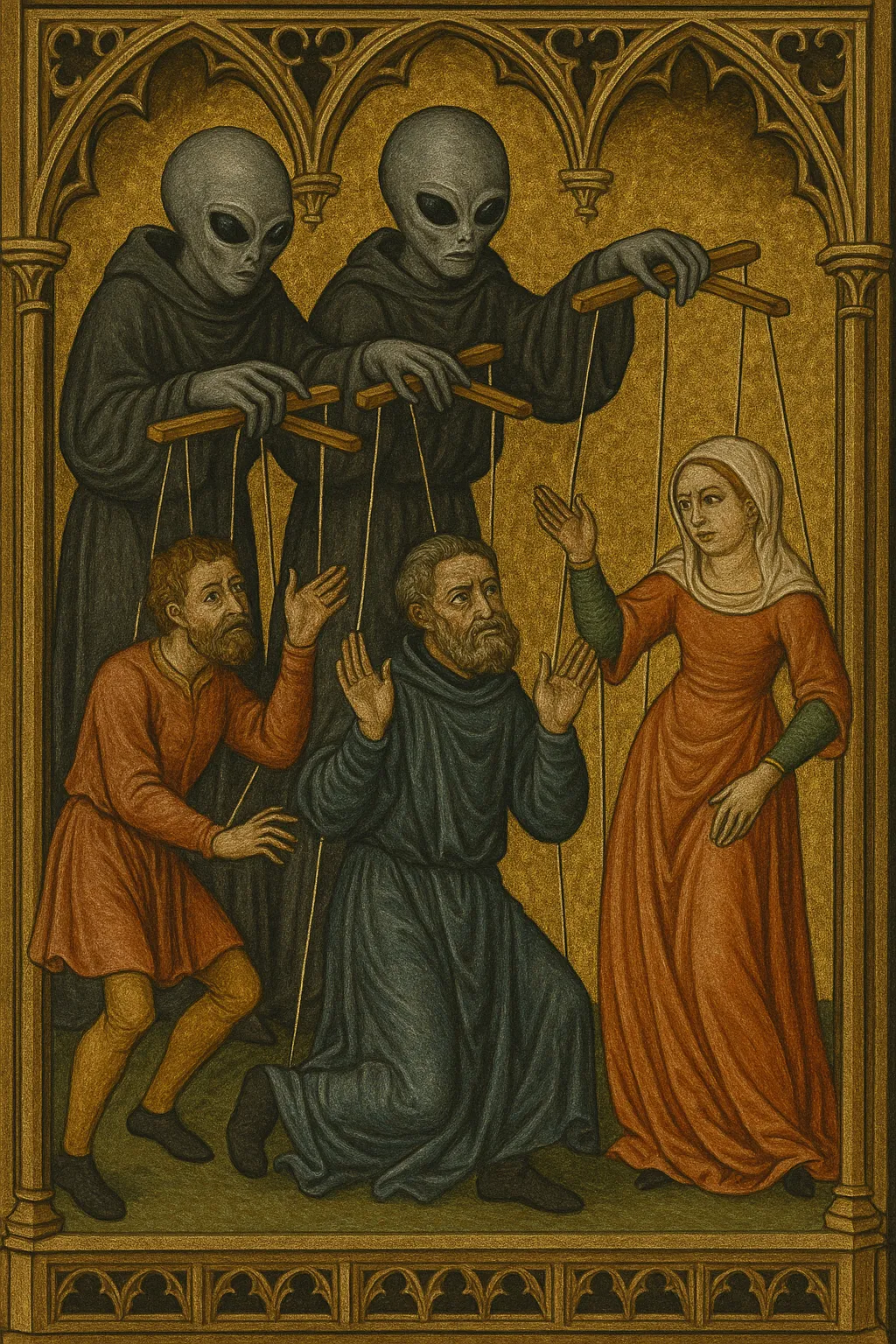The illuminated work Invisible Strings, set down by Brother Mattheus in 1326.