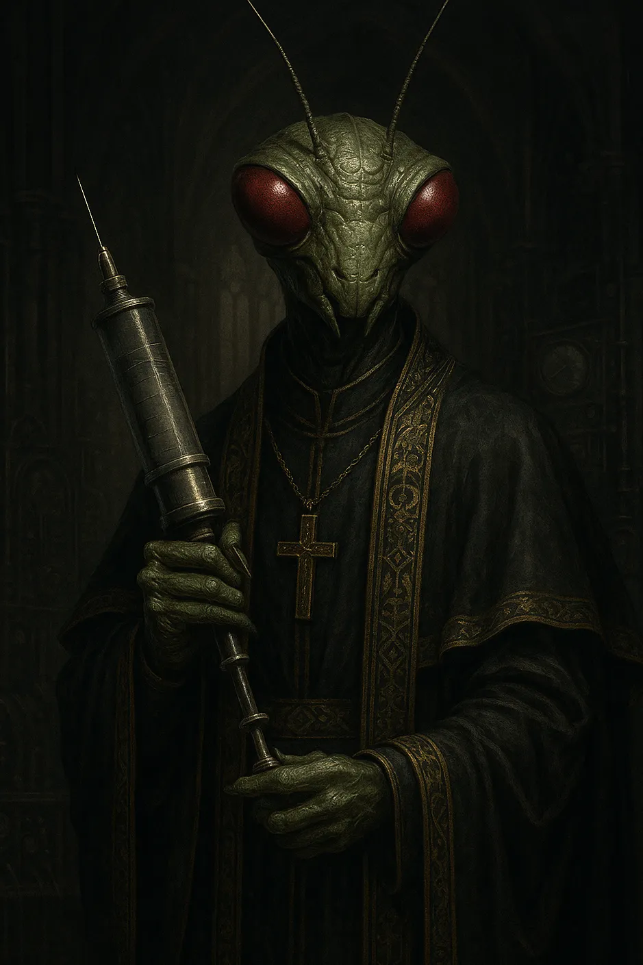 Portrait of Harvester Beatrix Mamaluk, mantid Quartermaster of Instruments.