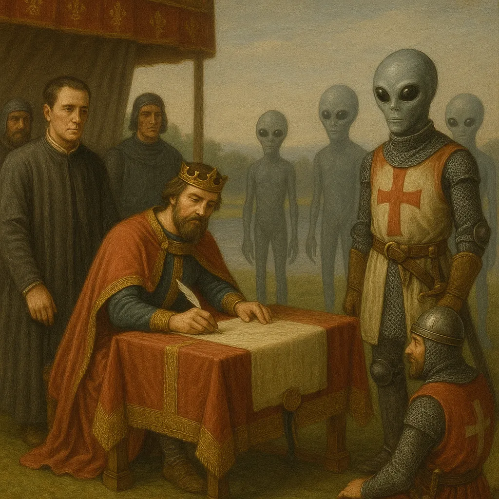 The signing of the Magna Carta, witnessed by emissaries not of this Earth.