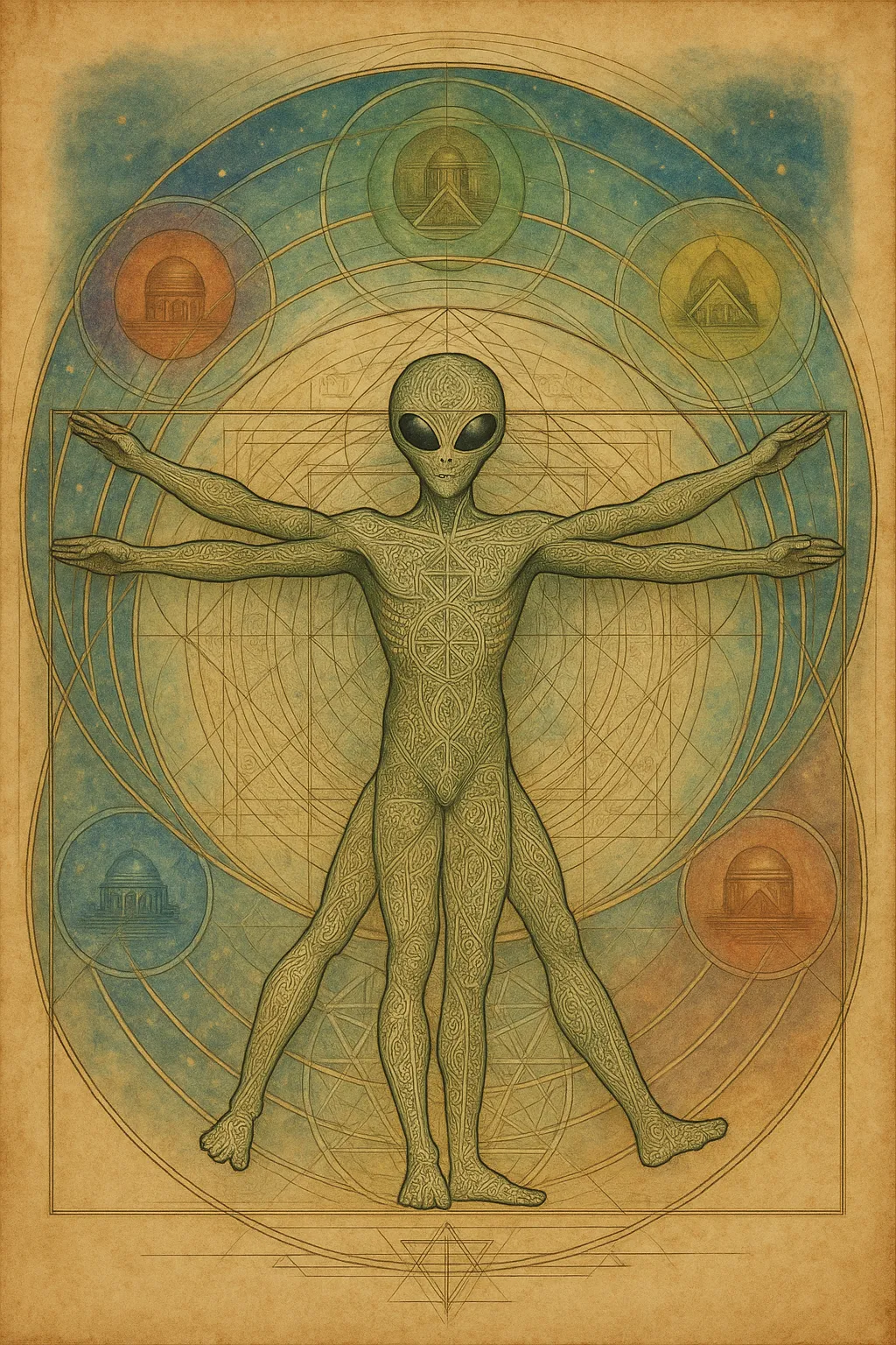 Leonardo da Vinci’s study of the Vetruvian Alien, inscribed in circle and square.